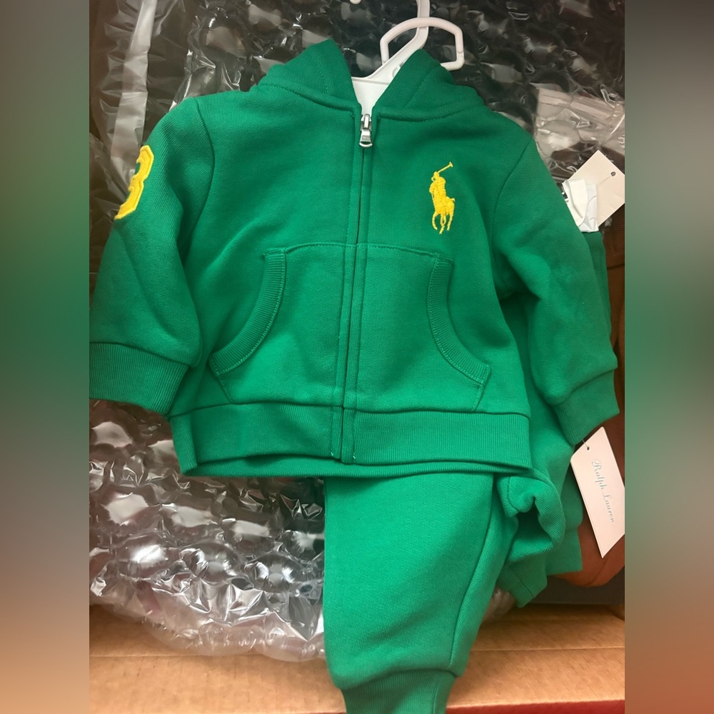 NWT authentic Green Hoodie and Joggers Set with Yellow Pony Emblem for baby.